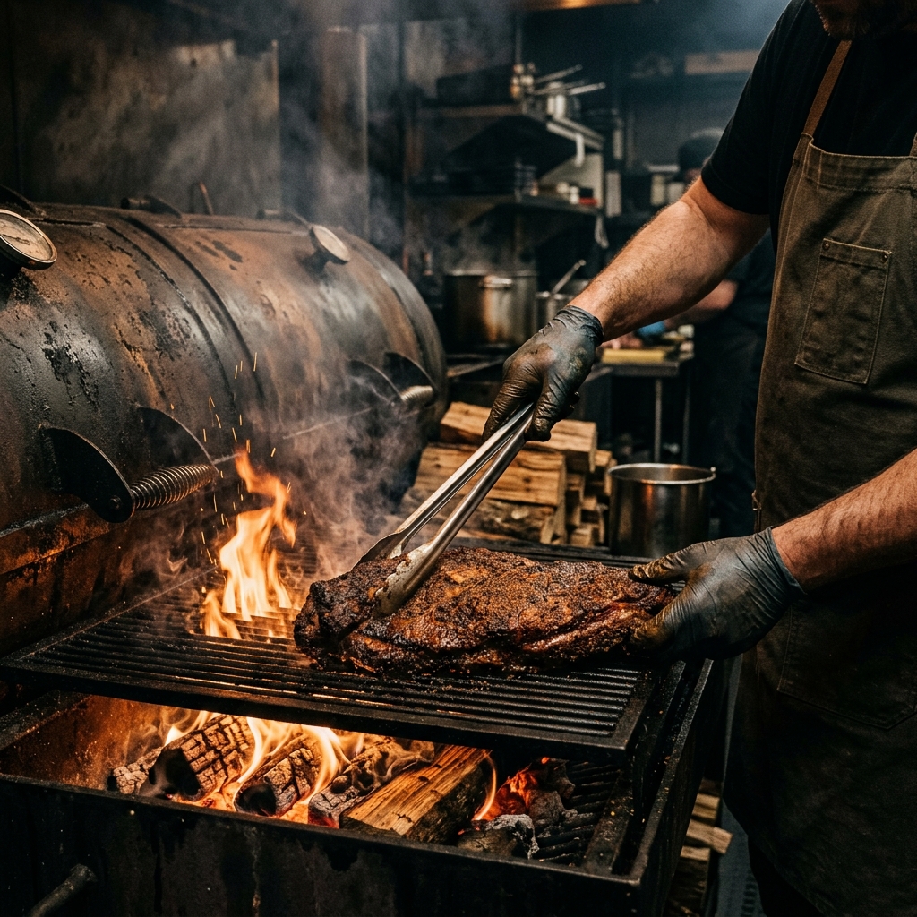 Chef smoking meat at Papa Roma