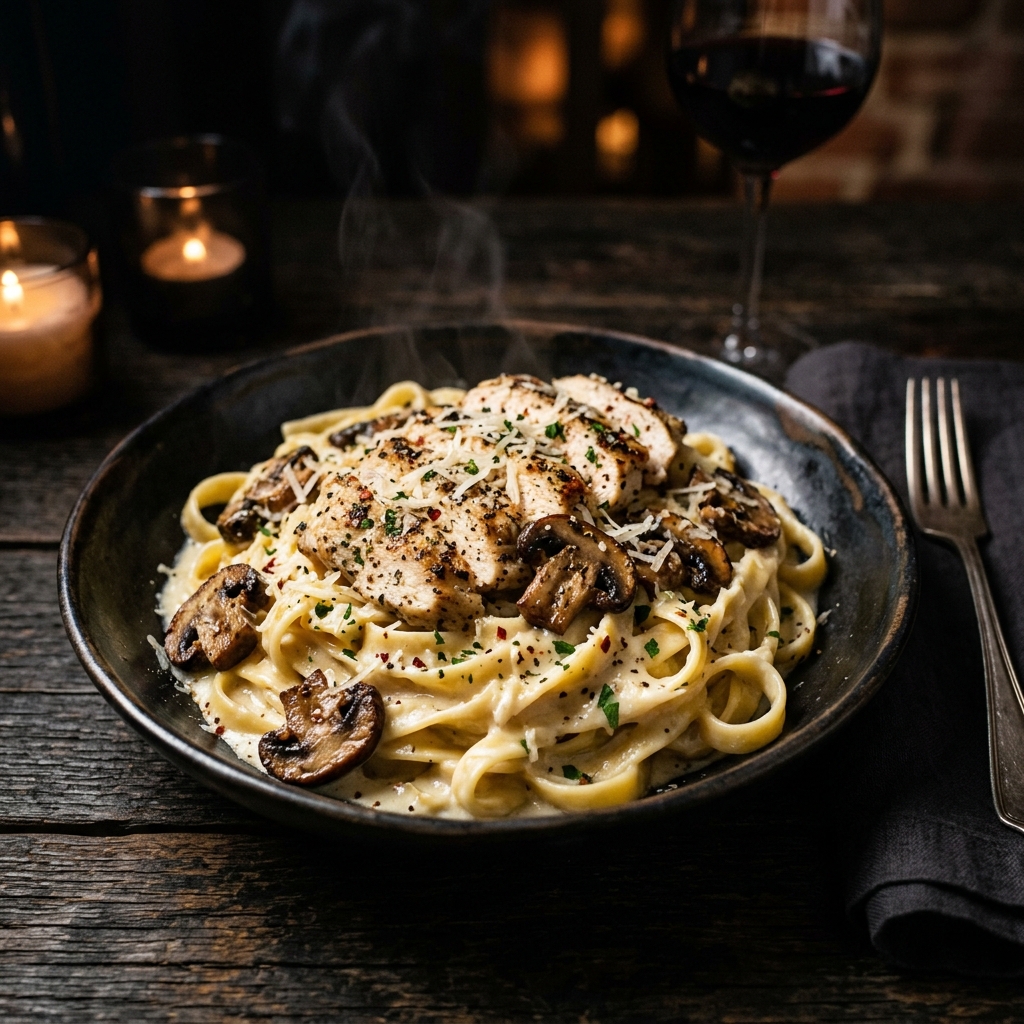 Fettuccine Alfredo with Chicken & Mushroom